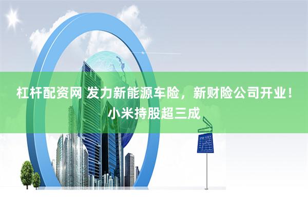 杠杆配资网 发力新能源车险，新财险公司开业！小米持股超三成